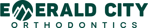 Emerald City Orthodontics A modern logo with a green mountain inside an "E" and "ORTHODONTICS" below for Emerald City Orthodontics in Kirkland, WA.